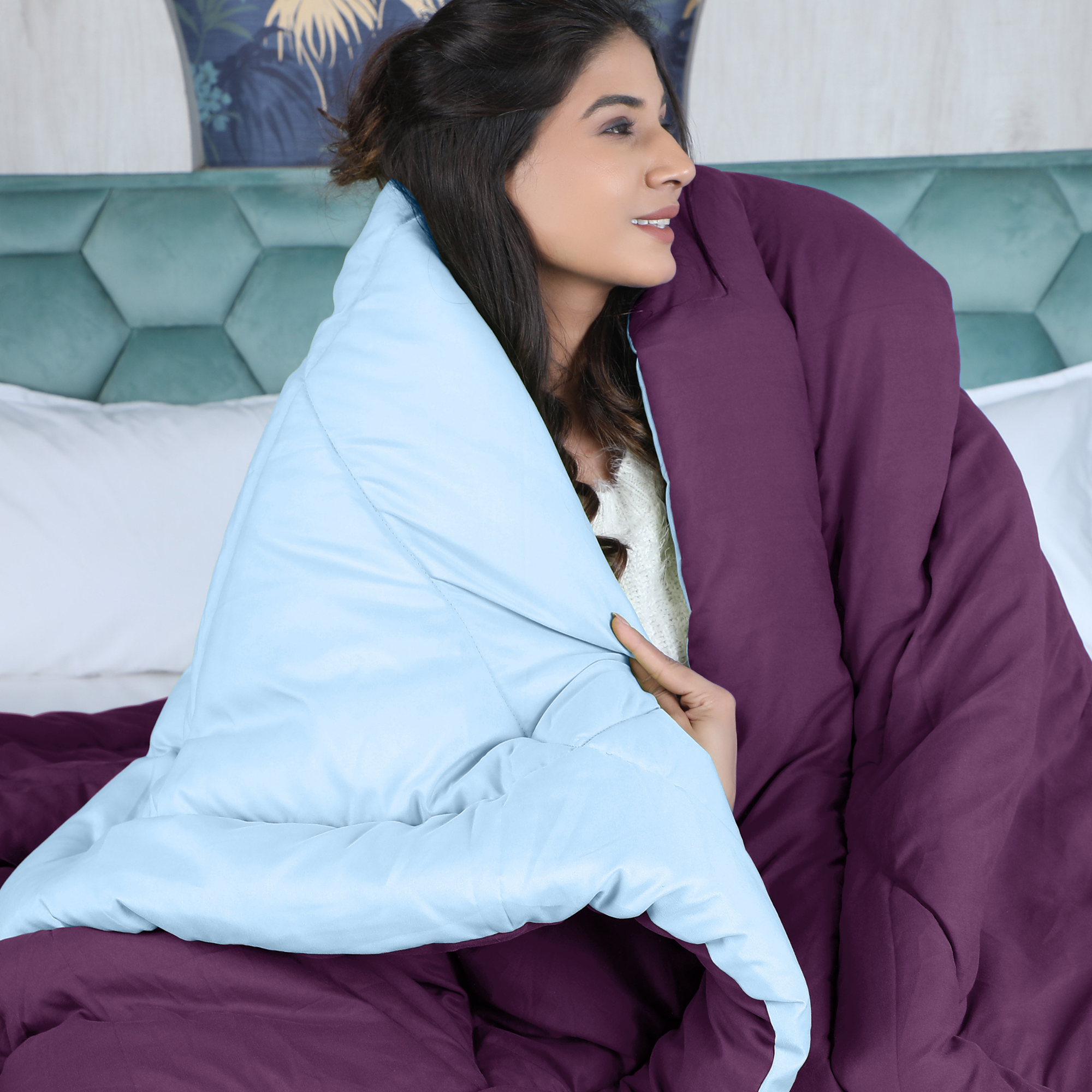 Sky Blue & Wine Reversable Comforter/Duvet