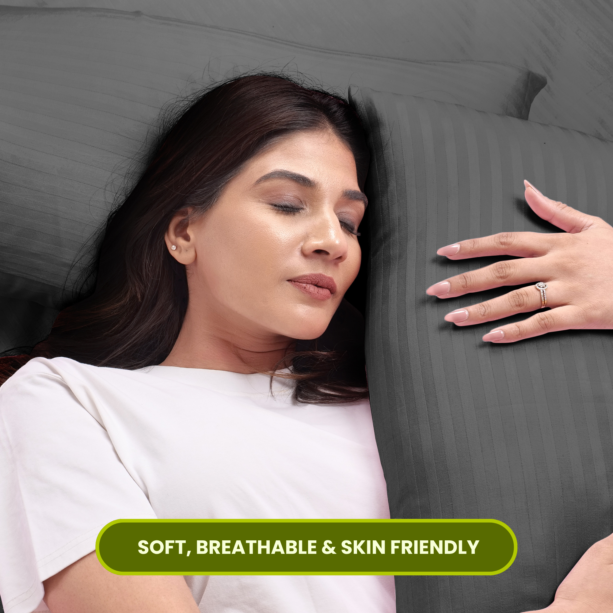 Grey Satin Stripe Flat Bedsheet with Pillow Cover