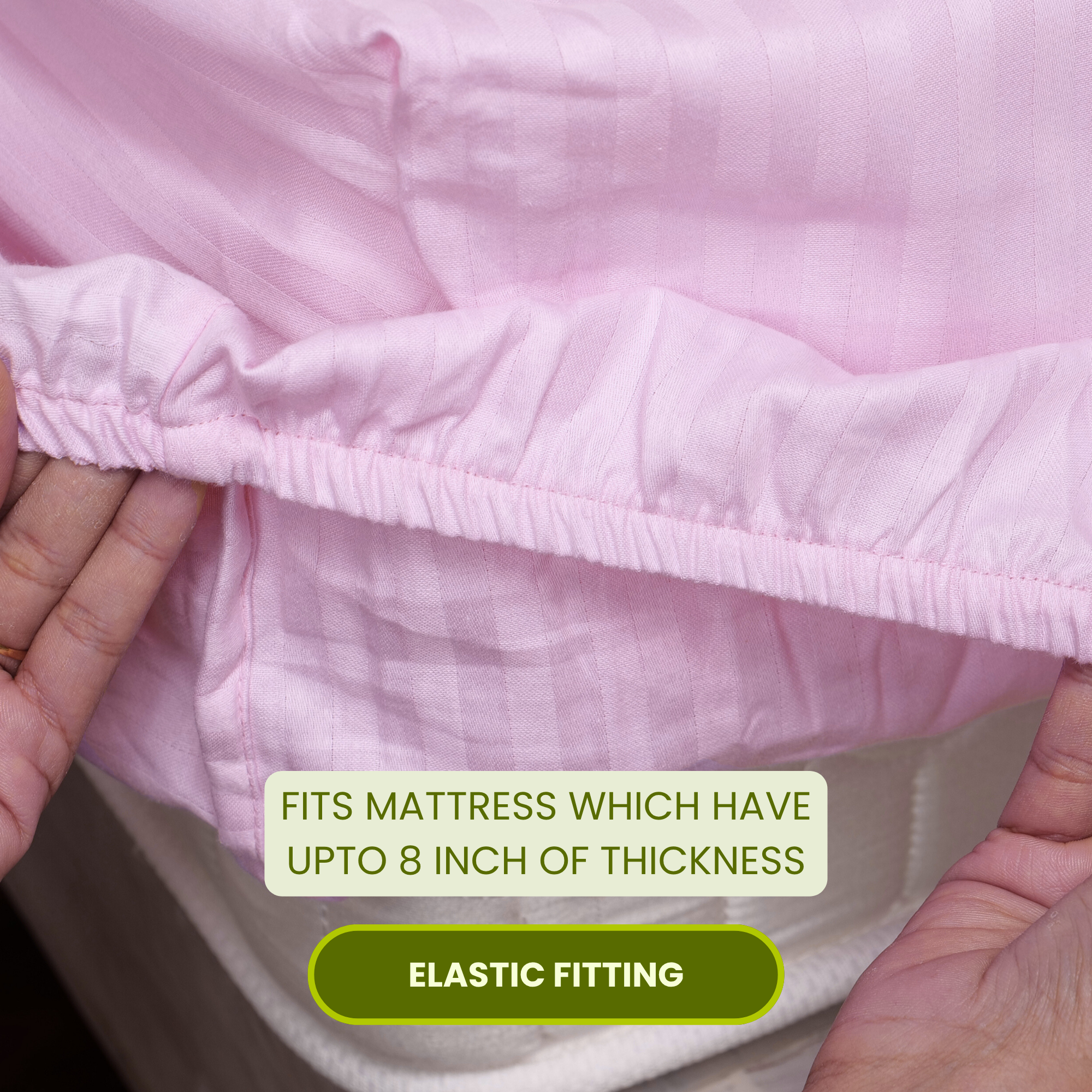 Pink Satin Stripe Fitted Bedsheet with Pillow Cover