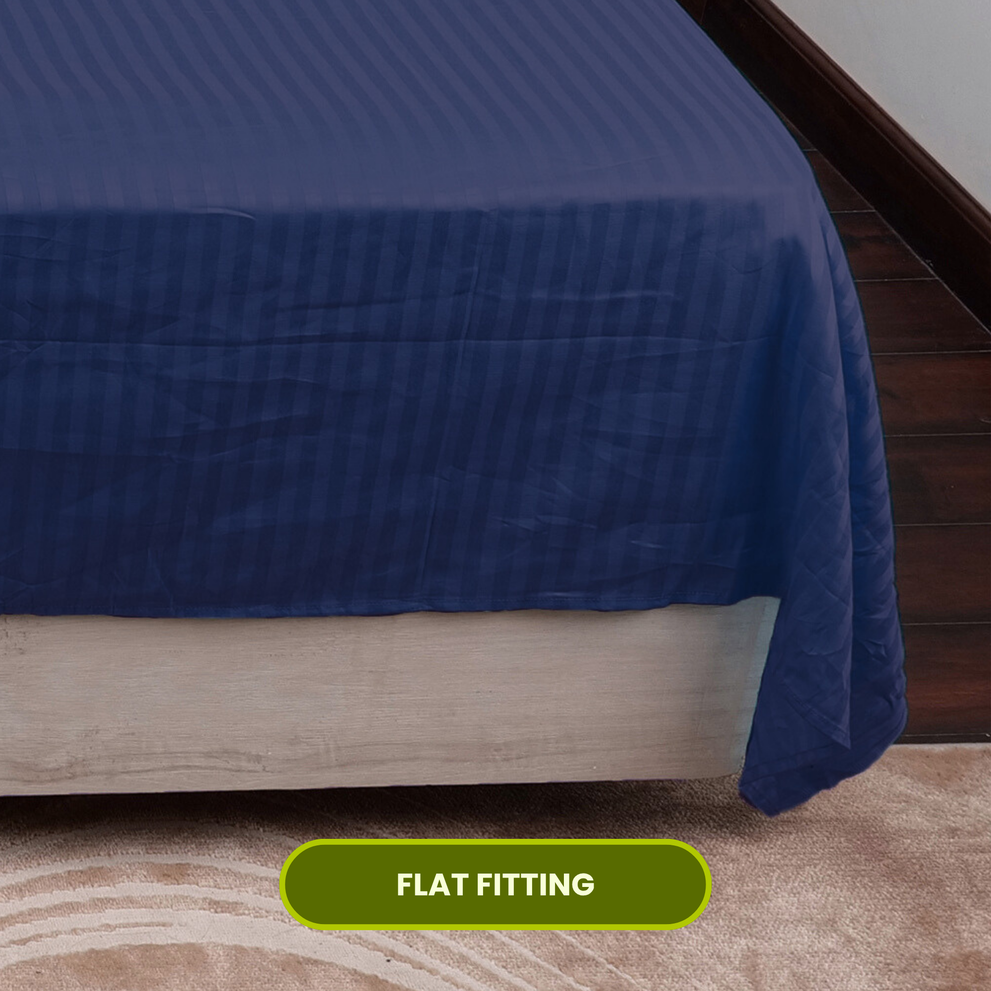 Dark Blue Satin Stripe Flat Bedsheet with Pillow Cover