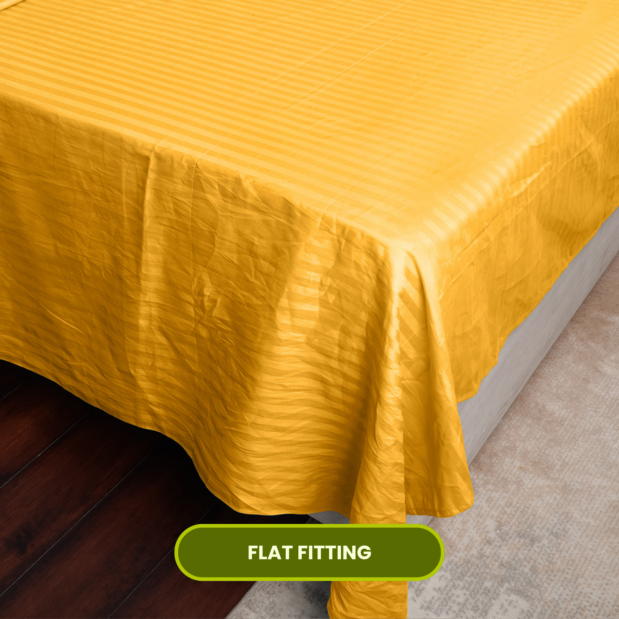 Golden Satin Stripe Flat Bedsheet with Pillow Cover