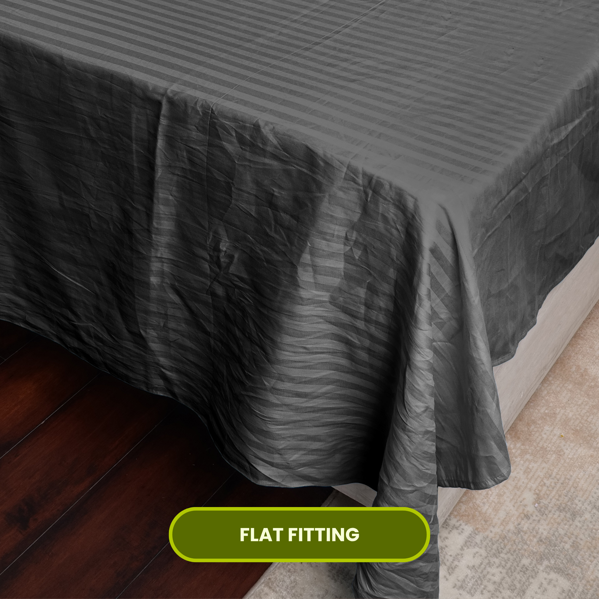 Grey Satin Stripe Flat Bedsheet with Pillow Cover