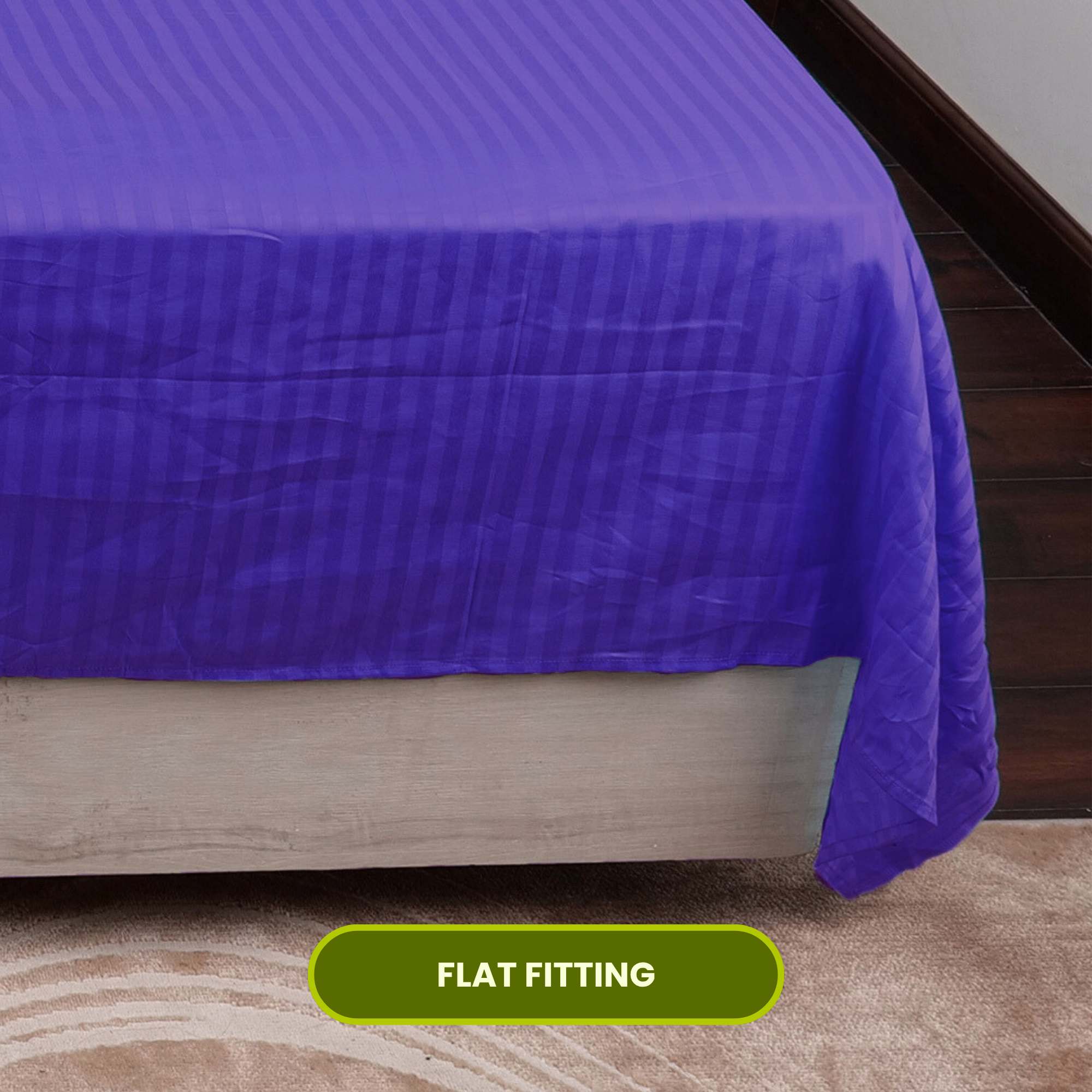 Navy Blue Satin Stripe Flat Bedsheet with Pillow Cover