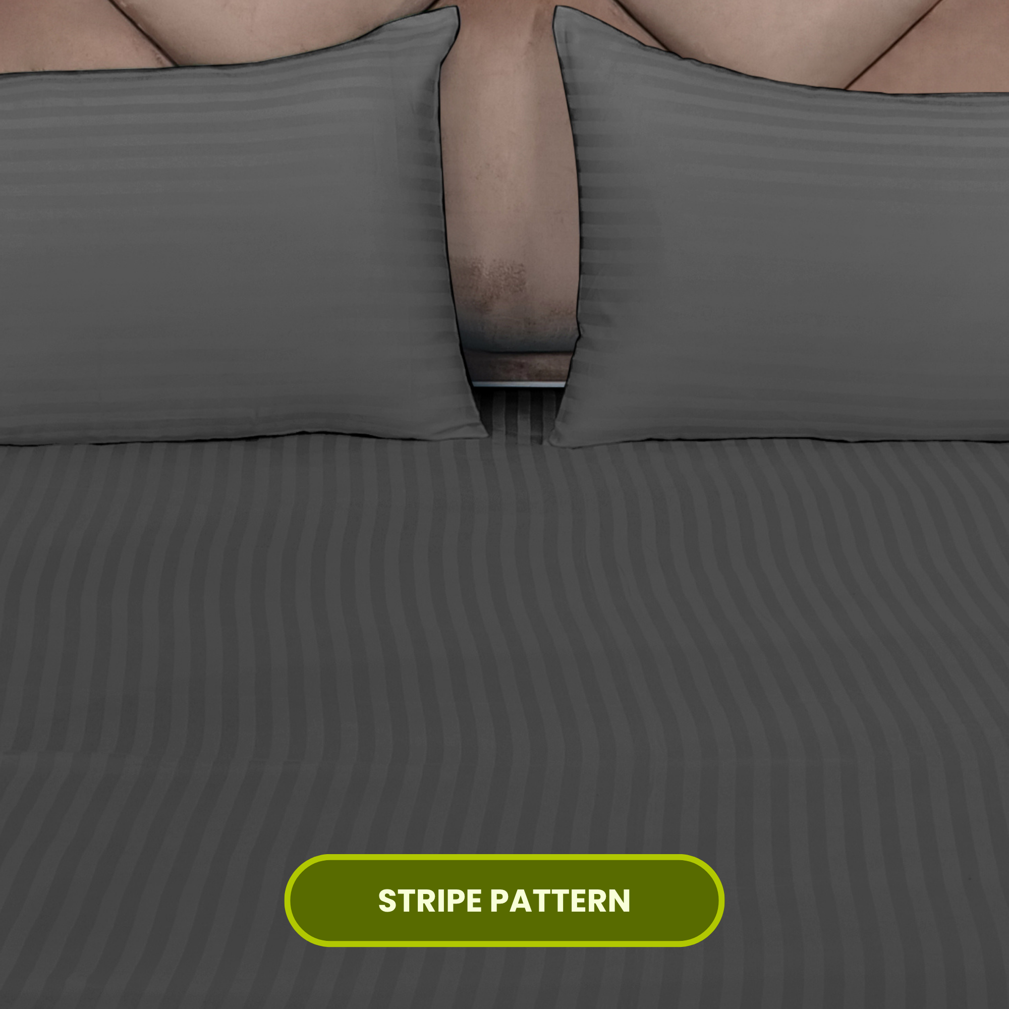 Grey Satin Stripe Flat Bedsheet with Pillow Cover