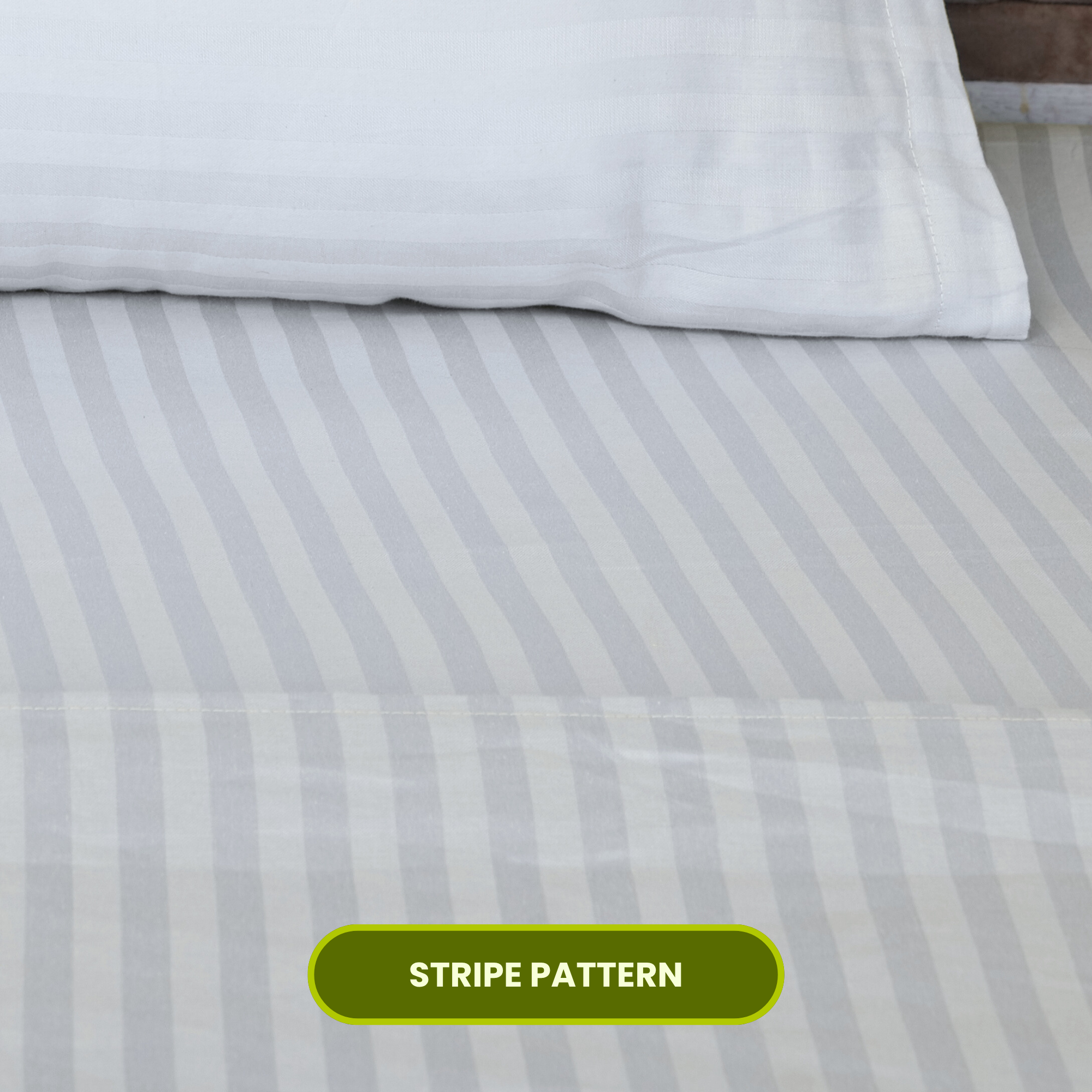 White Satin Stripe Fitted Bedsheet with Pillow Cover