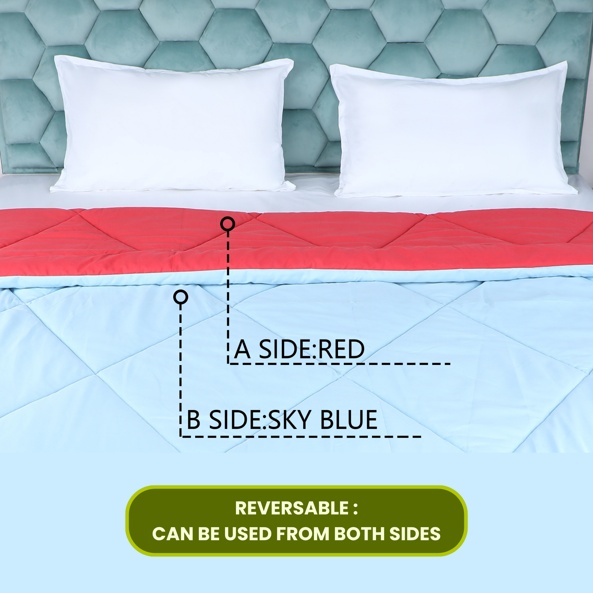 Red & Sky blue Reversable Comforter/Duvet