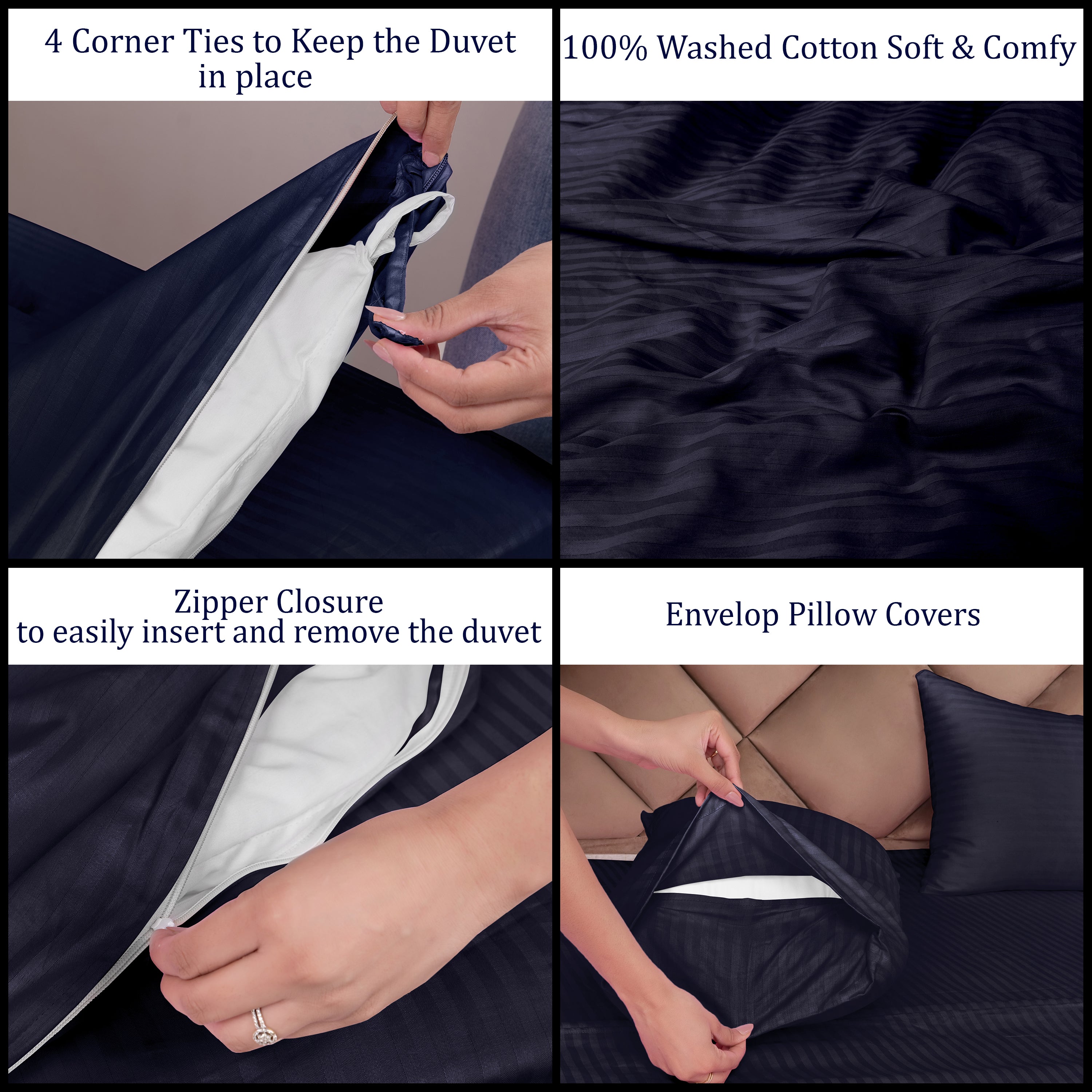 Dark-blue Duvet Cover Stripe AVI Lifestyles I03