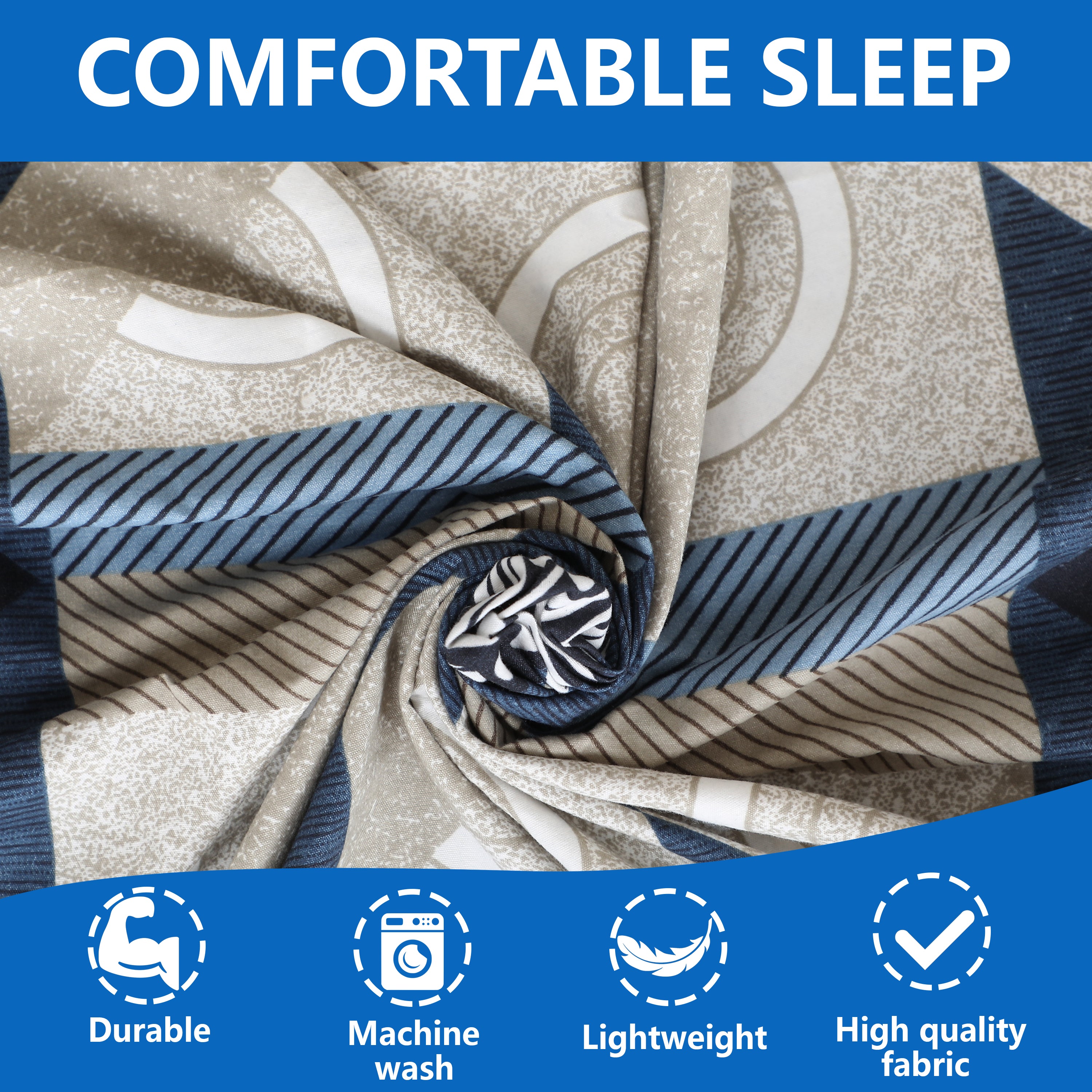 Midnight Blue Polyester Flat Bedsheet with Pillow Cover