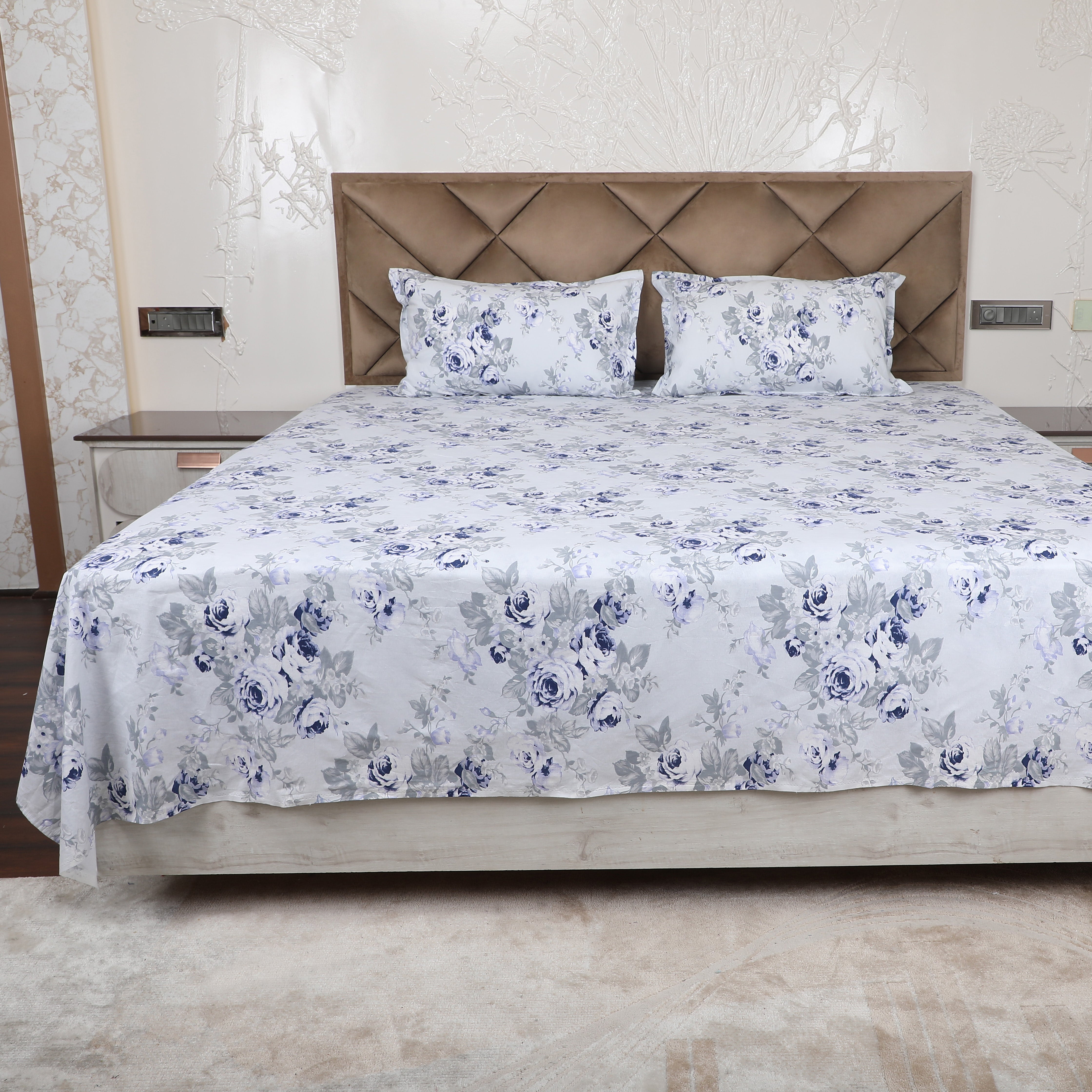 Cerulean Sky 100% Cotton Flat Bedsheet with Pillow Cover