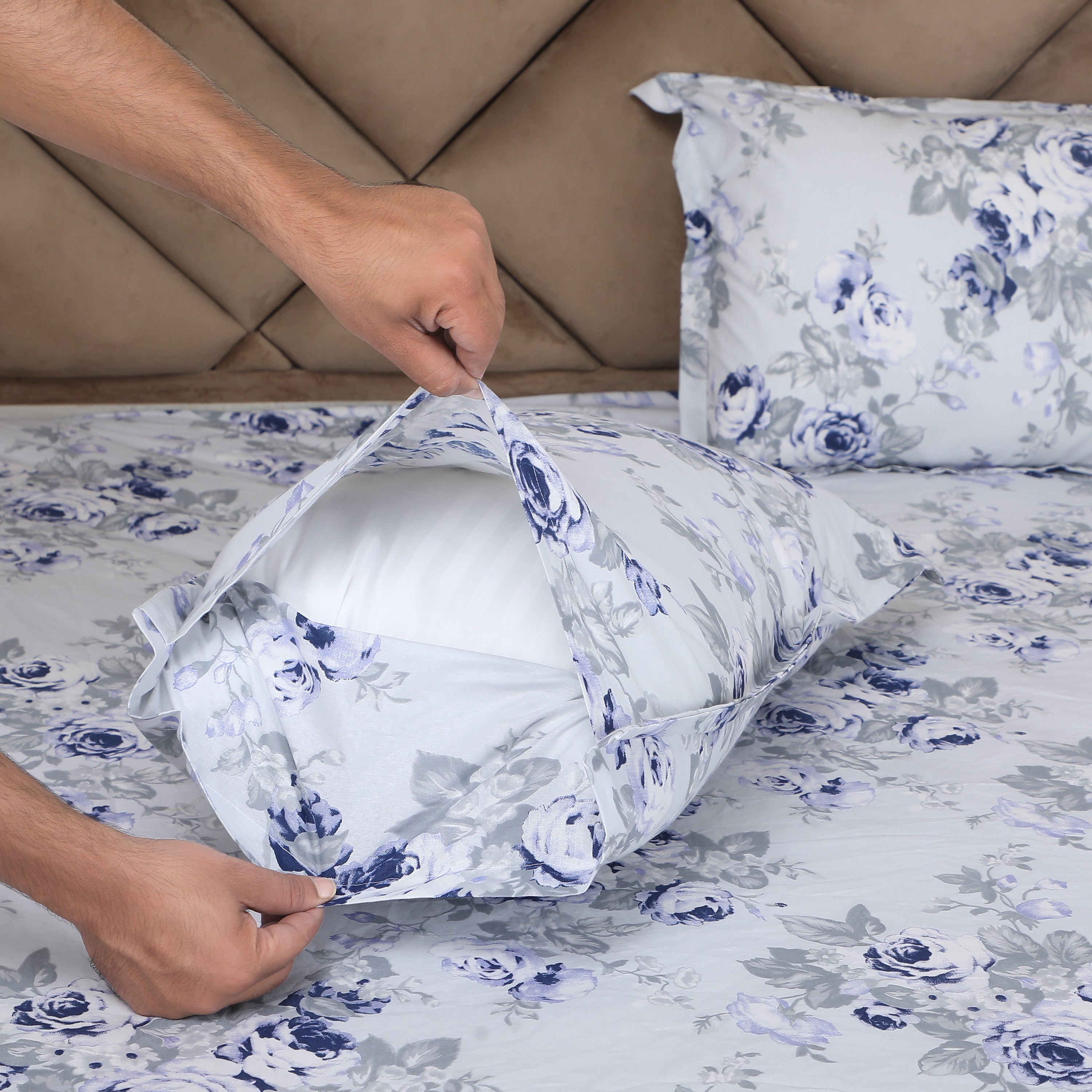 Cerulean Sky 100% Cotton Flat Bedsheet with Pillow Cover