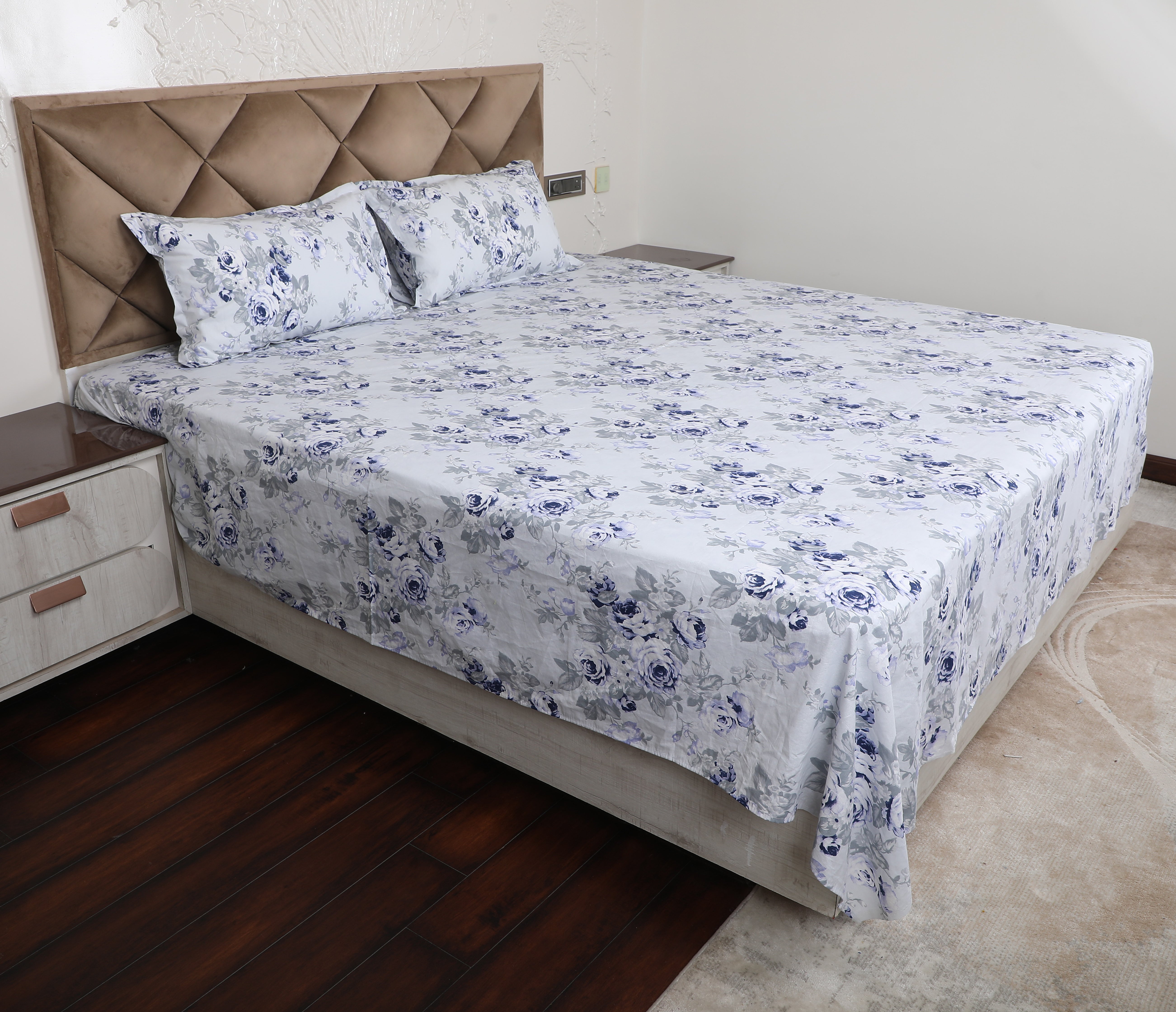 Cerulean Sky 100% Cotton Flat Bedsheet with Pillow Cover