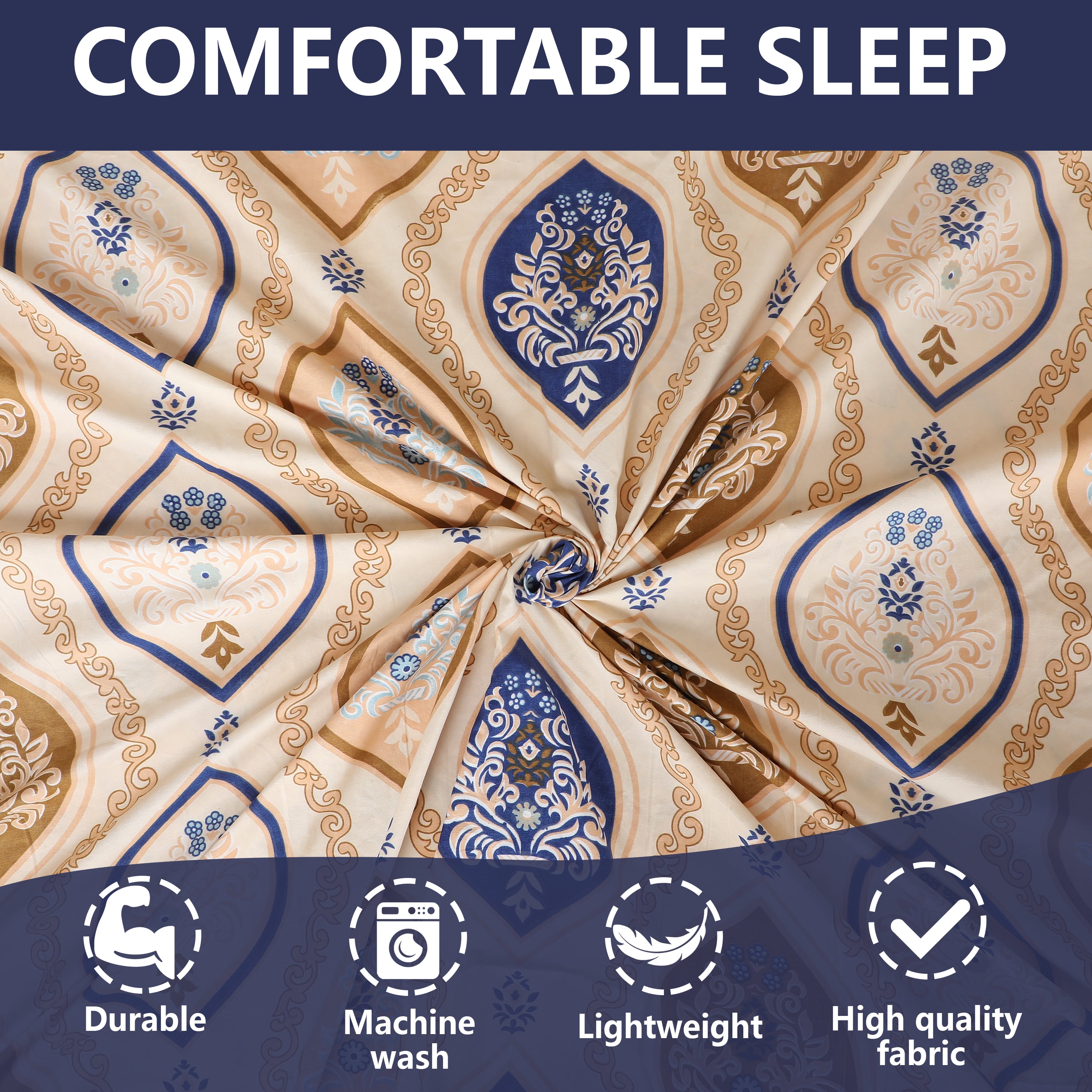 Ultra Marine Polyester Flat Bedsheet with Pillow Cover