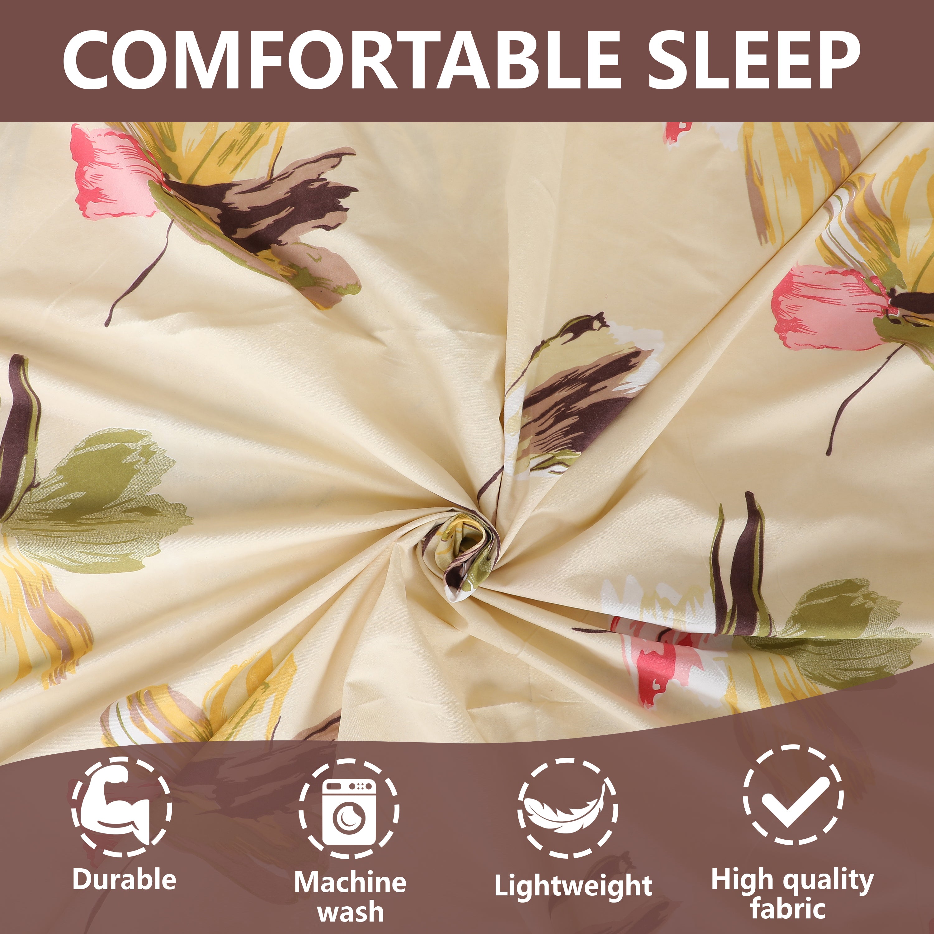 Petal Path Polyester Flat Bedsheet with Pillow Cover