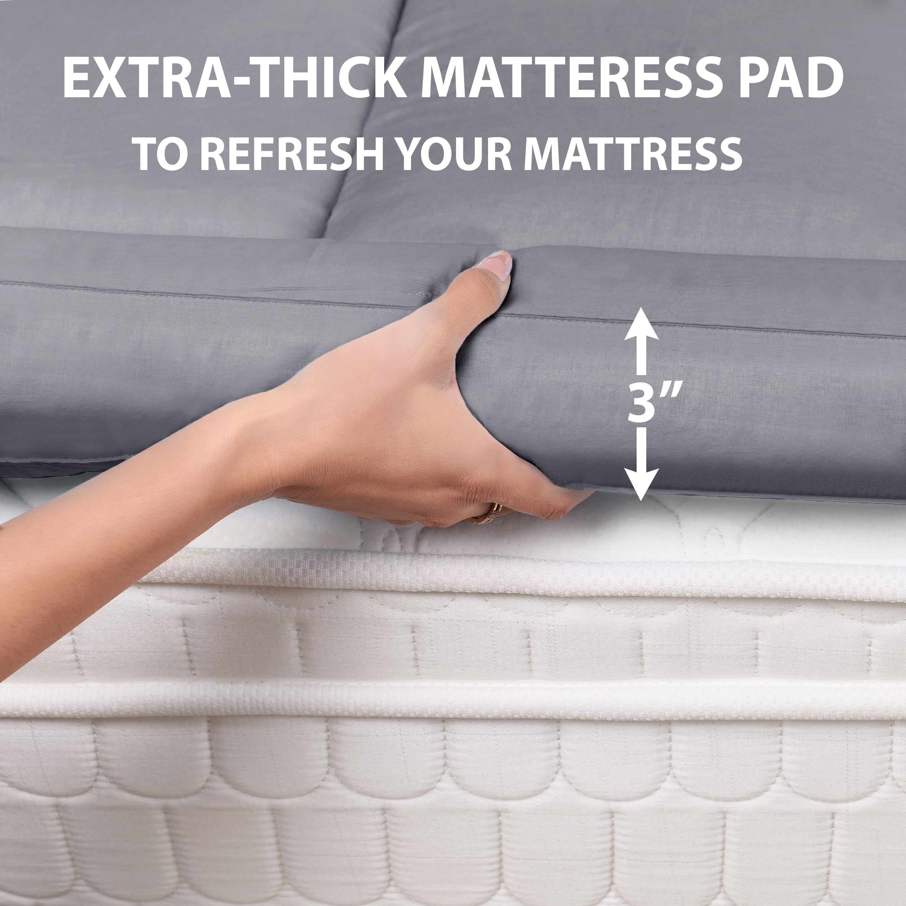 Grey Mattress Topper / Pads #thickness_3-inch-1200-gsm