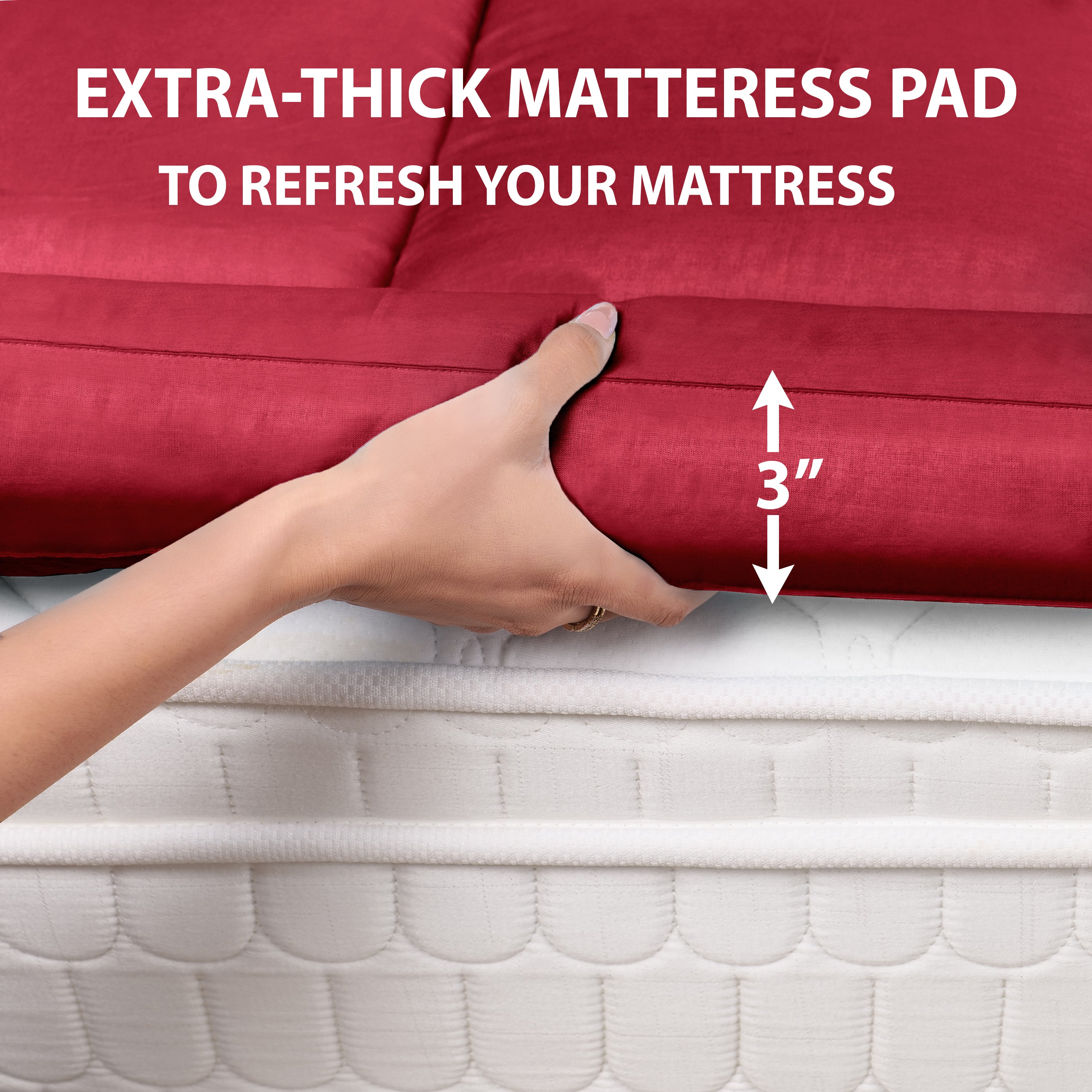 Maroon Mattress Topper / Pads #thickness_3-inch-1200-gsm