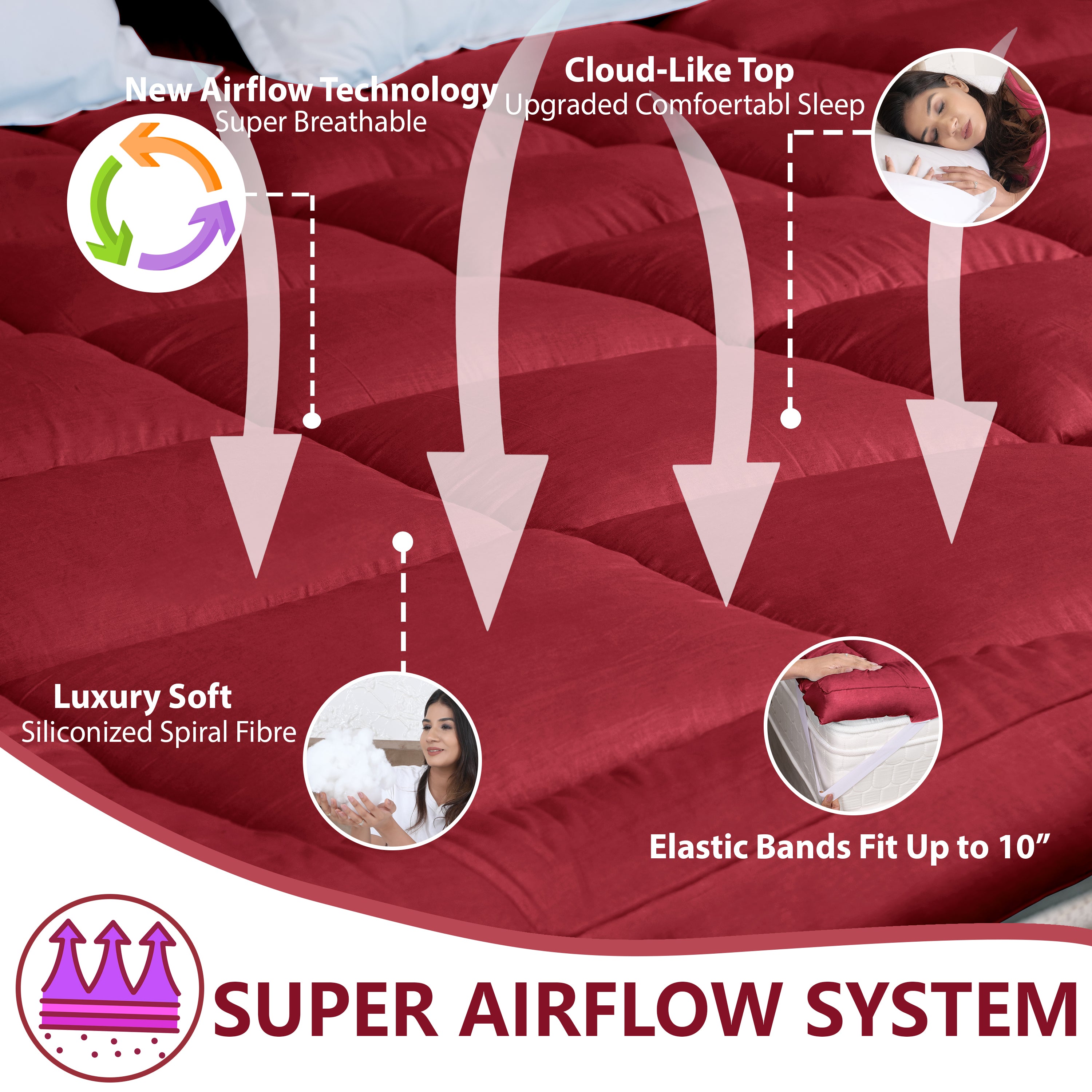 Maroon 1200 GSM Mattress Topper