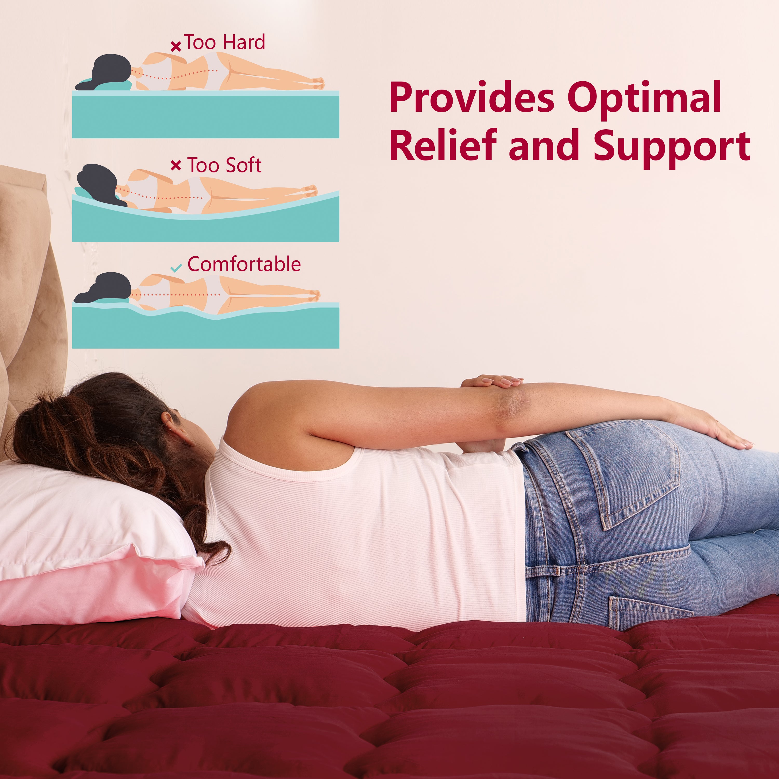 Maroon Mattress Topper / Pads #thickness_2-inch-500-gsm