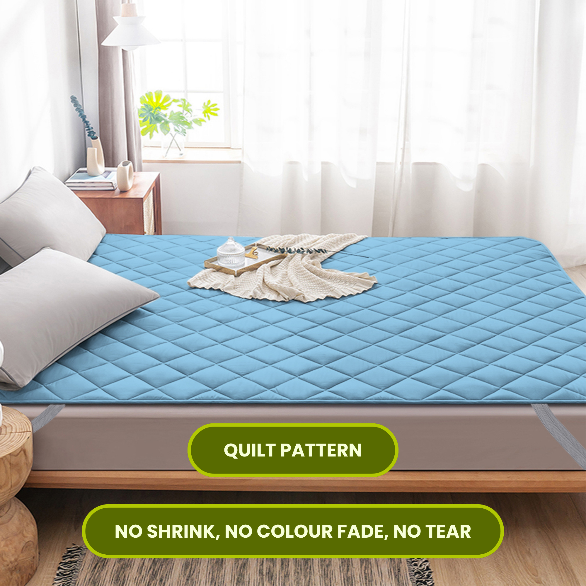Quilted Sky Blue Mattress Protector