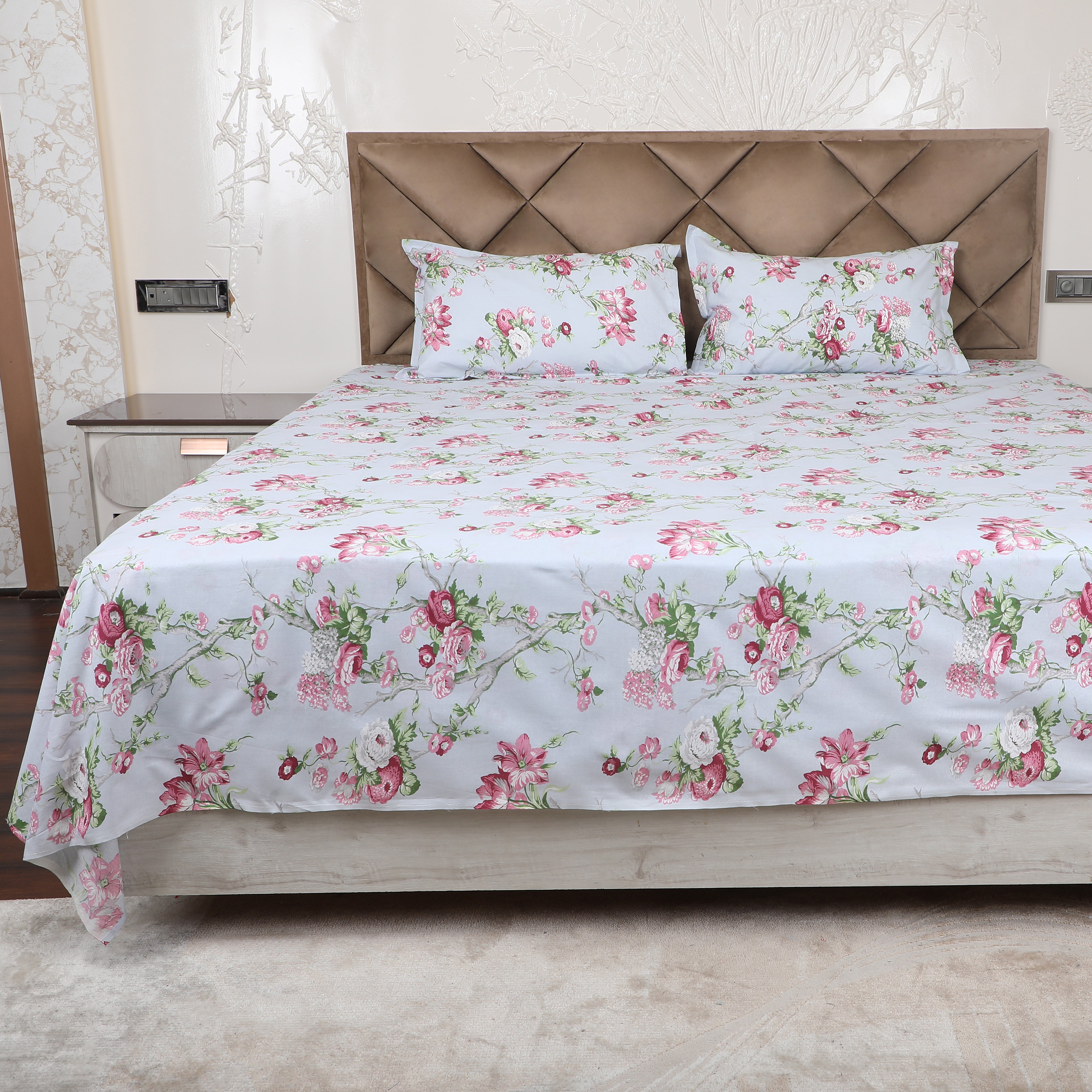 Sakura Bloom 100% Cotton Flat Bedsheet with Pillow Cover