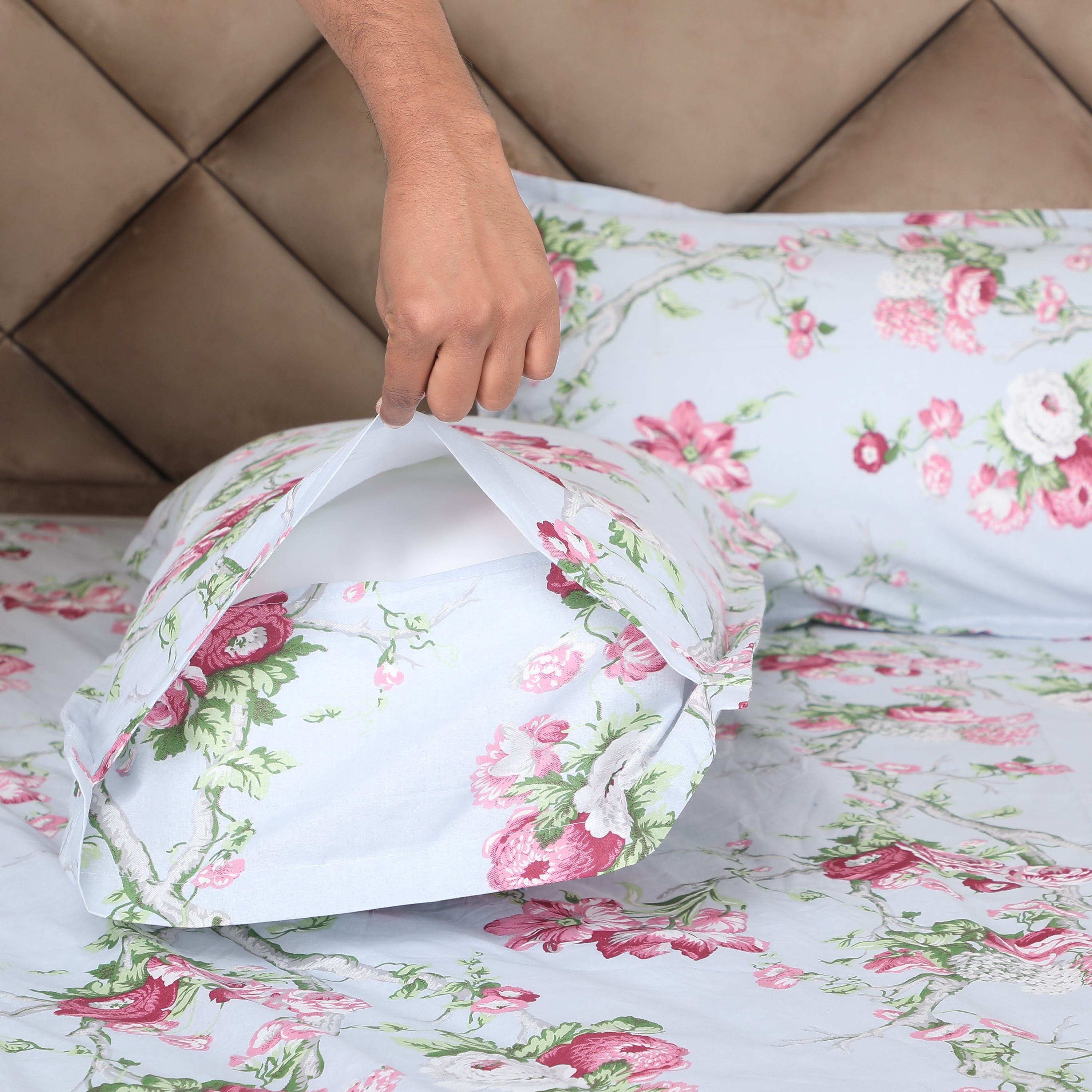 Sakura Bloom 100% Cotton Flat Bedsheet with Pillow Cover