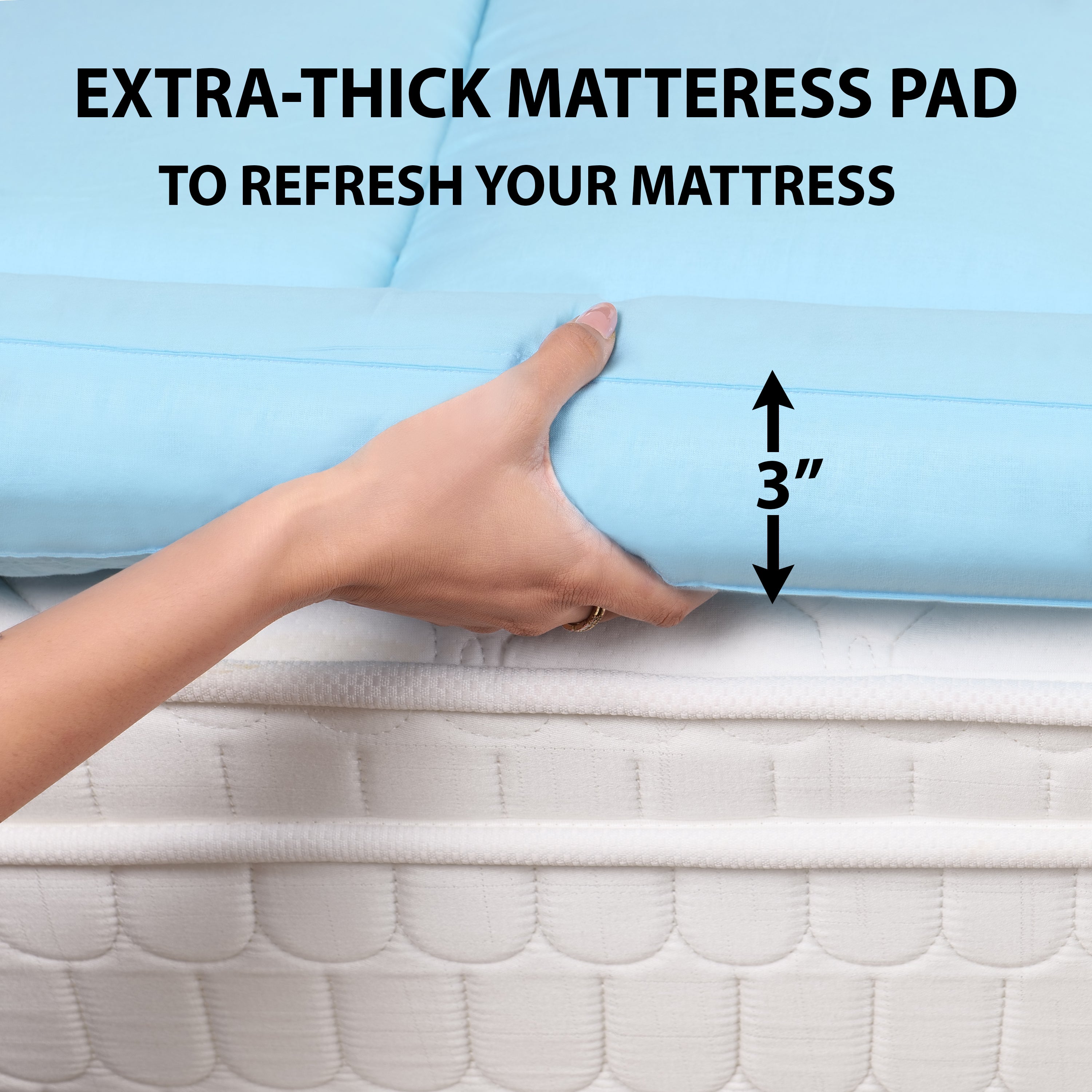 Sky Blue Mattress Topper / Pads #thickness_3-inch-1200-gsm