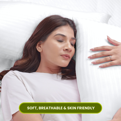 White Satin Stripe Flat Bedsheet with Pillow Cover