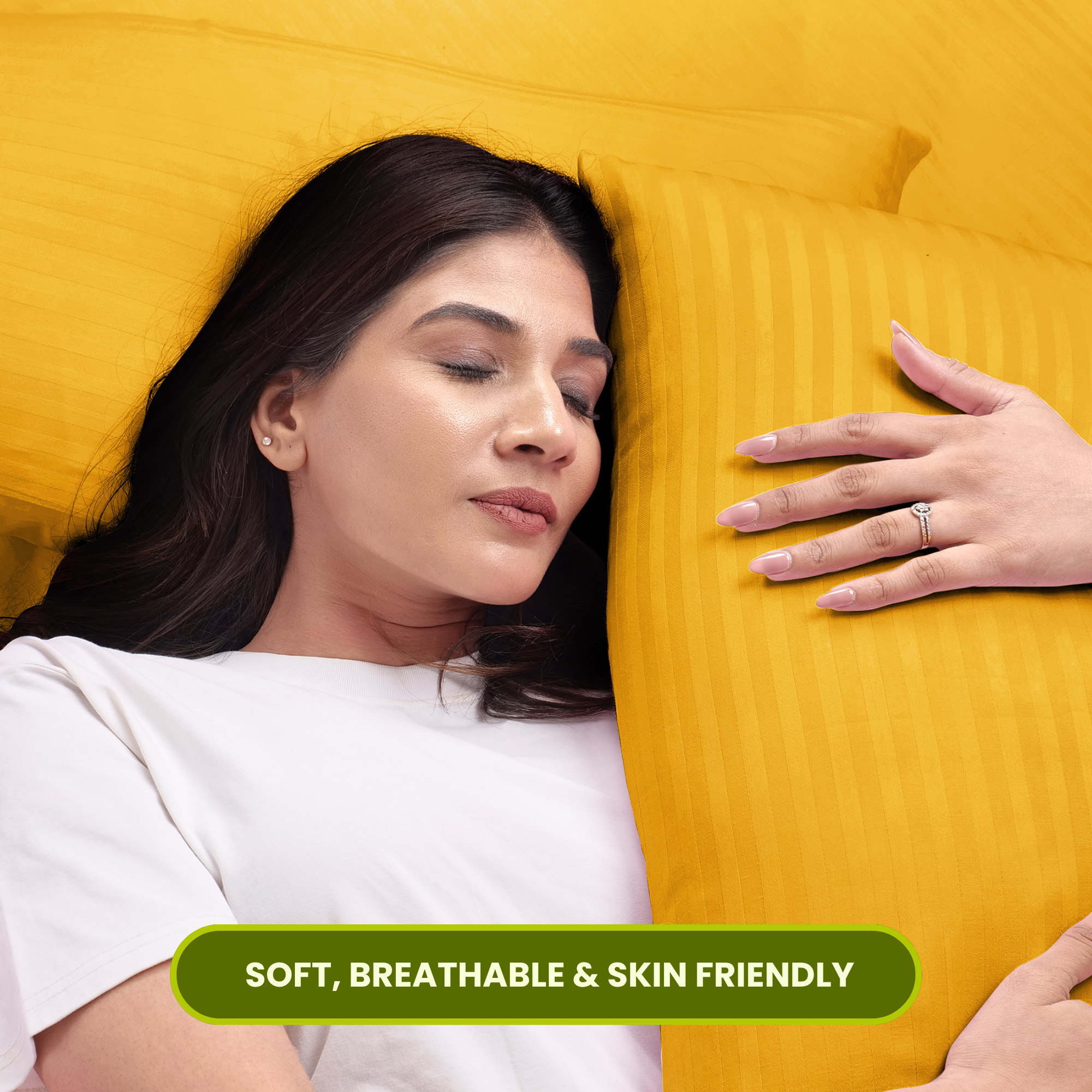 Golden Satin Stripe Fitted Bedsheet with Pillow Cover