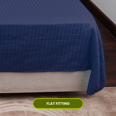 Dark Blue Satin Stripe Flat Bedsheet with Pillow Cover
