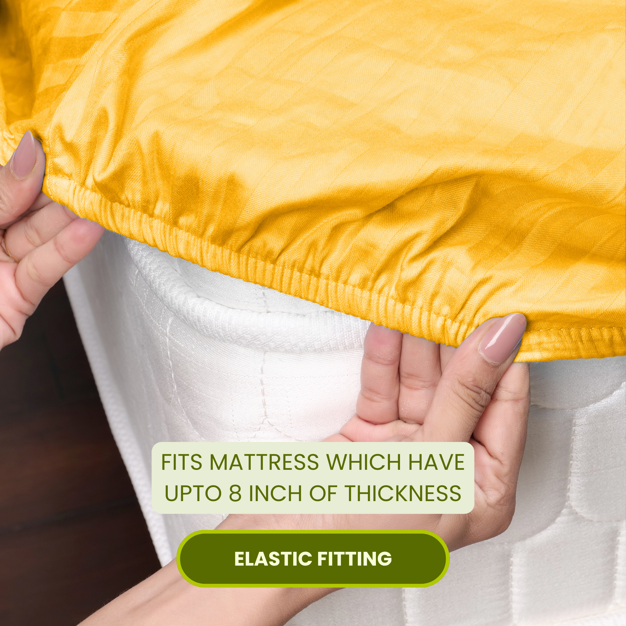 Golden Satin Stripe Fitted Bedsheet with Pillow Cover