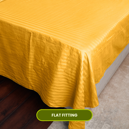 Golden Satin Stripe Flat Bedsheet with Pillow Cover