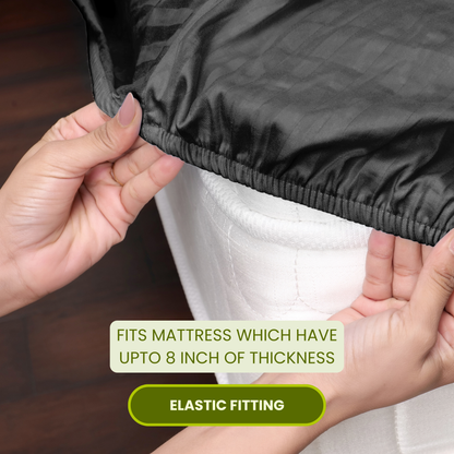 Grey Satin Stripe Fitted Bedsheet with Pillow Cover