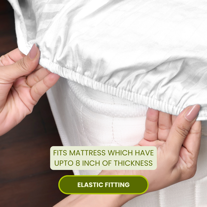 White Satin Stripe Fitted Bedsheet with Pillow Cover