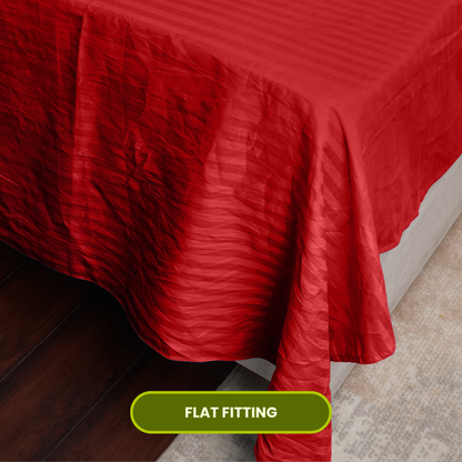 Red Satin Stripe Flat Bedsheet with Pillow Cover