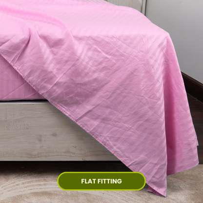 Pink Satin Stripe Flat Bedsheet with Pillow Cover