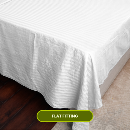 White Satin Stripe Flat Bedsheet with Pillow Cover