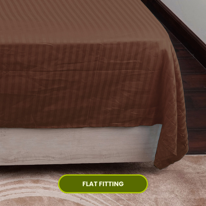 Brown Satin Stripe Flat Bedsheet with Pillow Cover