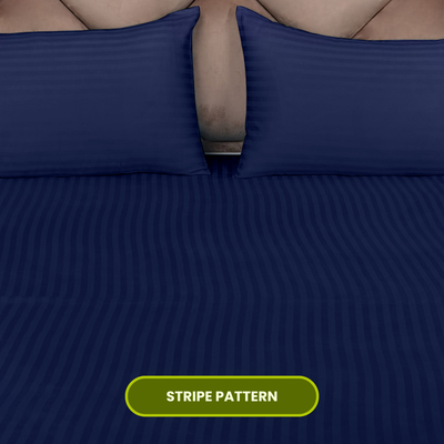 Dark Blue Satin Stripe Flat Bedsheet with Pillow Cover