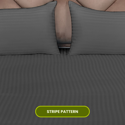 Grey Satin Stripe Fitted Bedsheet with Pillow Cover