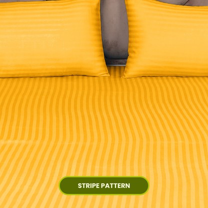 Golden Satin Stripe Fitted Bedsheet with Pillow Cover