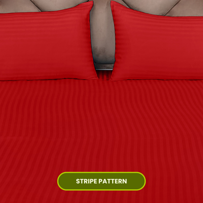 Red Satin Stripe Fitted Bedsheet with Pillow Cover