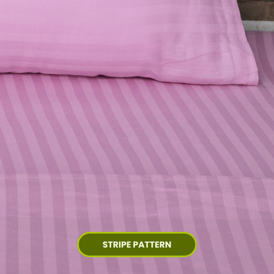 Pink Satin Stripe Flat Bedsheet with Pillow Cover