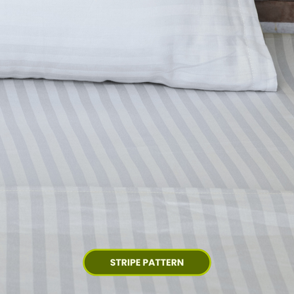 White Satin Stripe Fitted Bedsheet with Pillow Cover