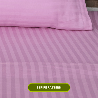 Pink Satin Stripe Fitted Bedsheet with Pillow Cover