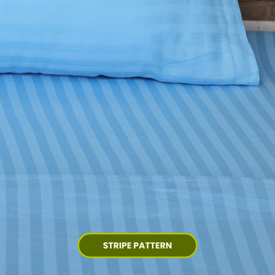 Sky Blue Satin Stripe Fitted Bedsheet with Pillow Cover