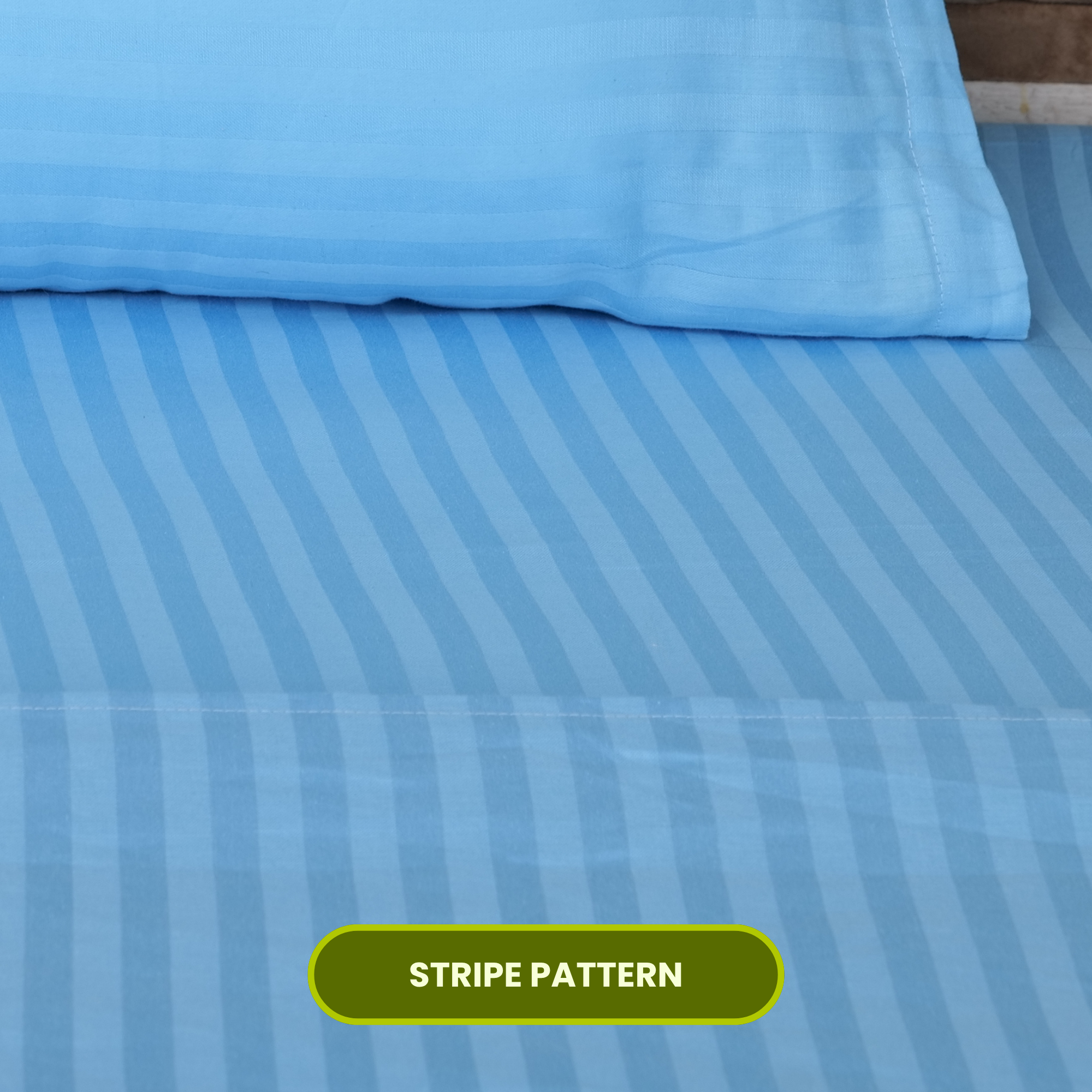 Sky Blue Satin Stripe Flat Bedsheet with Pillow Cover