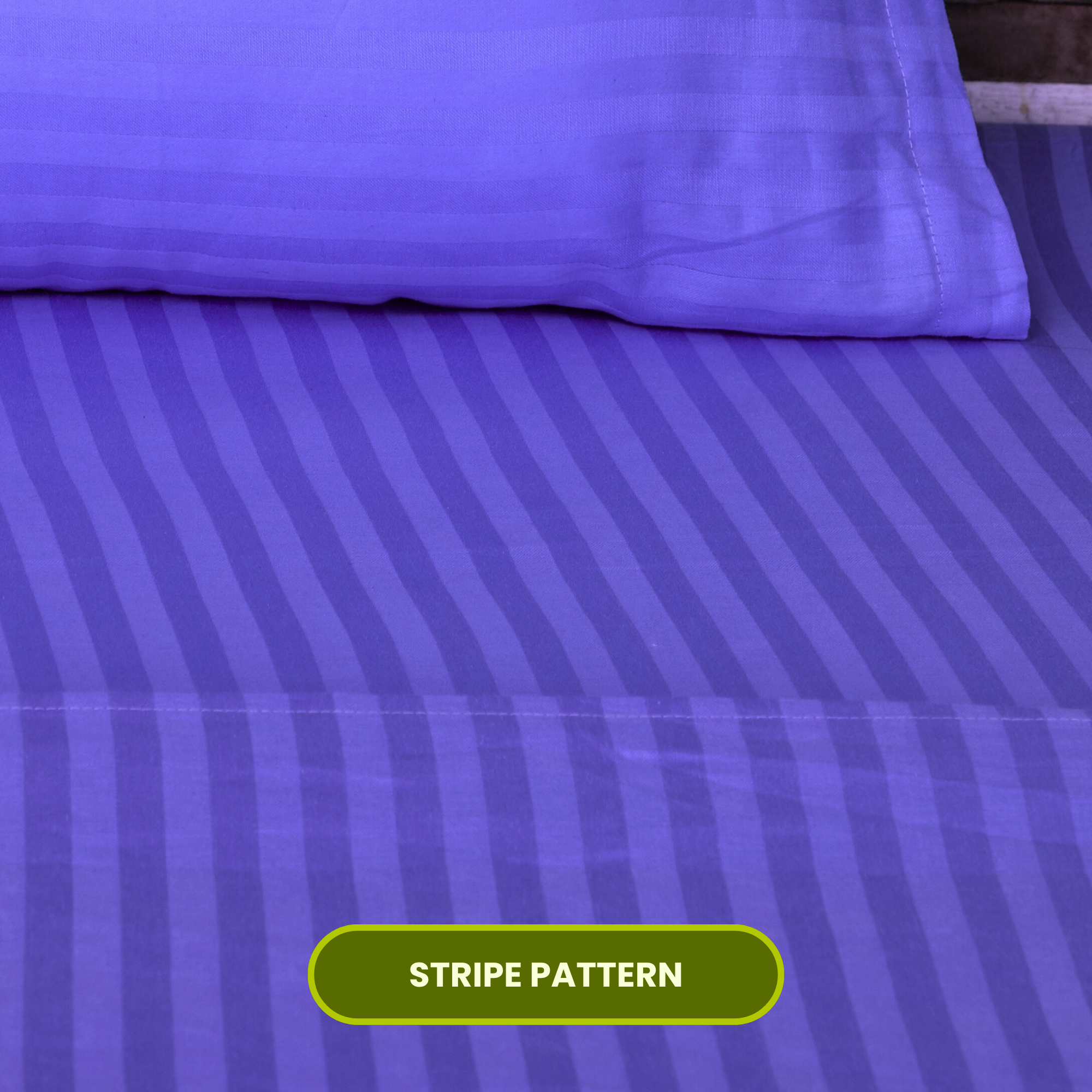 Navy Blue Satin Stripe Flat Bedsheet with Pillow Cover