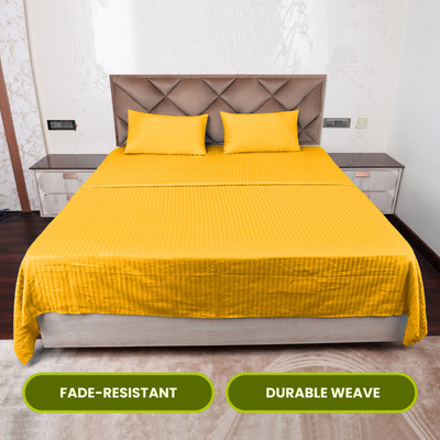 Golden Satin Stripe Flat Bedsheet with Pillow Cover