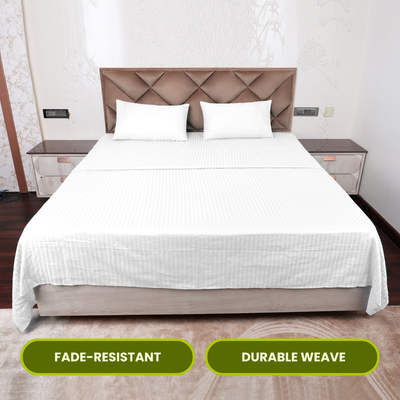 White Satin Stripe Flat Bedsheet with Pillow Cover