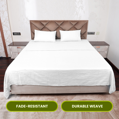 White Satin Stripe Flat Bedsheet with Pillow Cover