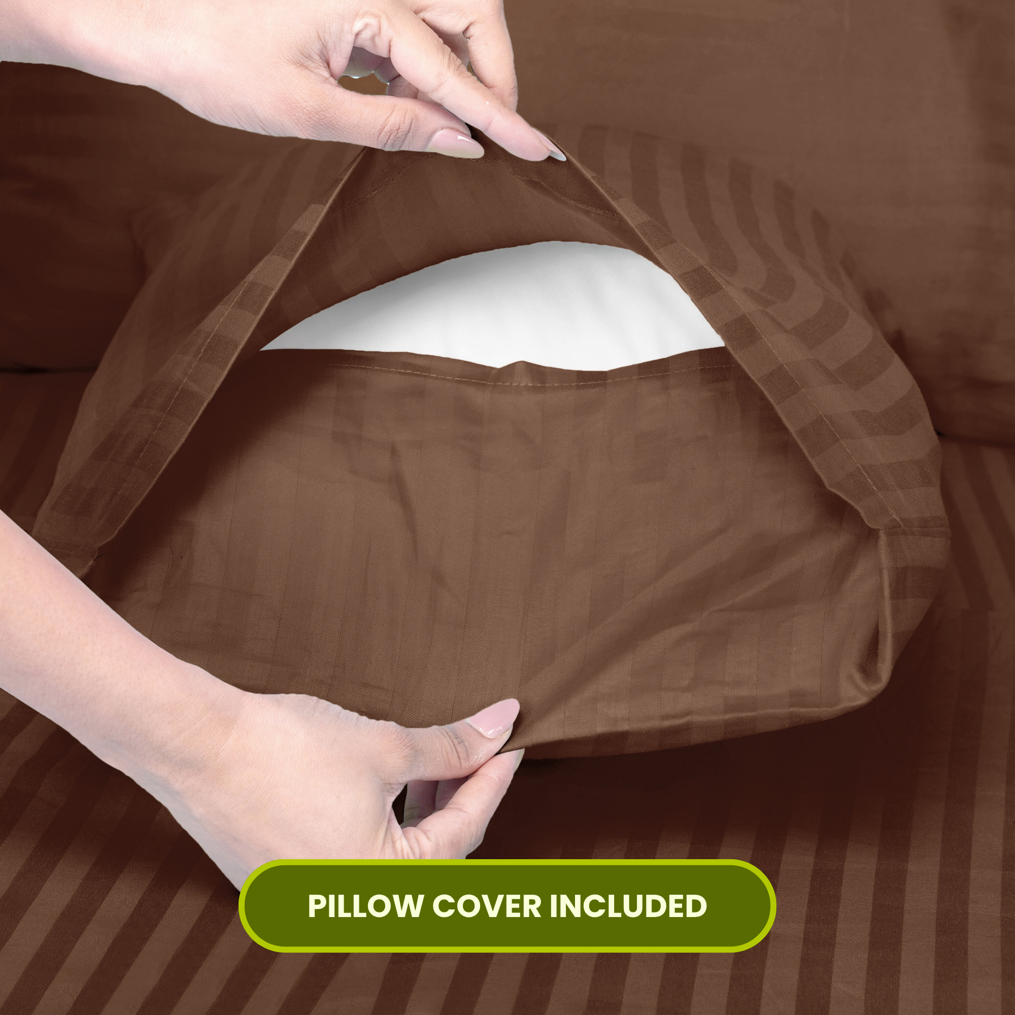 Brown Satin Stripe Flat Bedsheet with Pillow Cover